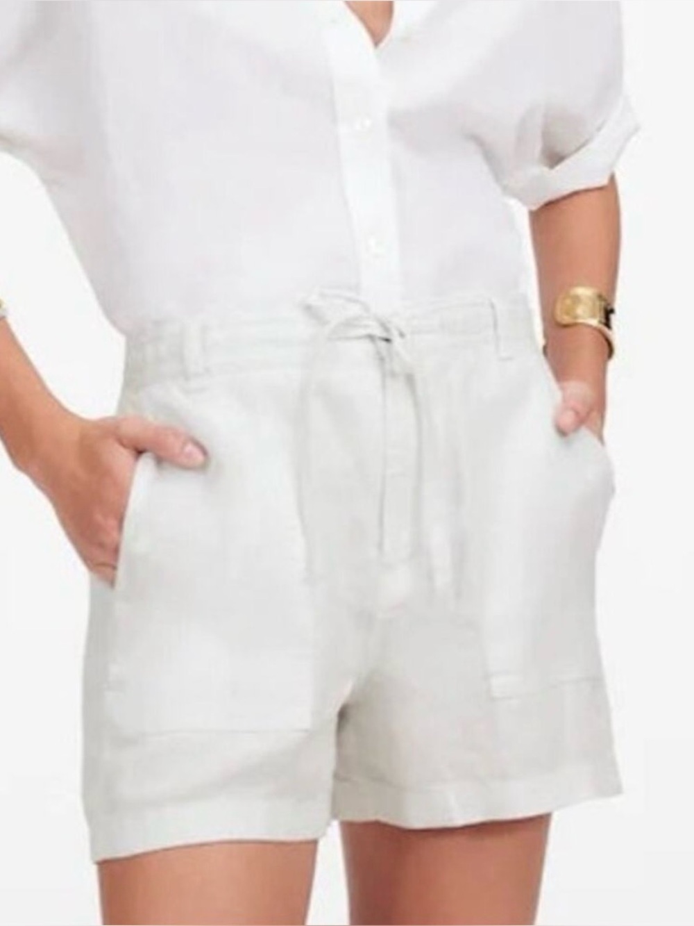 Madewell 100% Linen White Drawstring Shorts Size L Coastal, Preppy, Minimalist